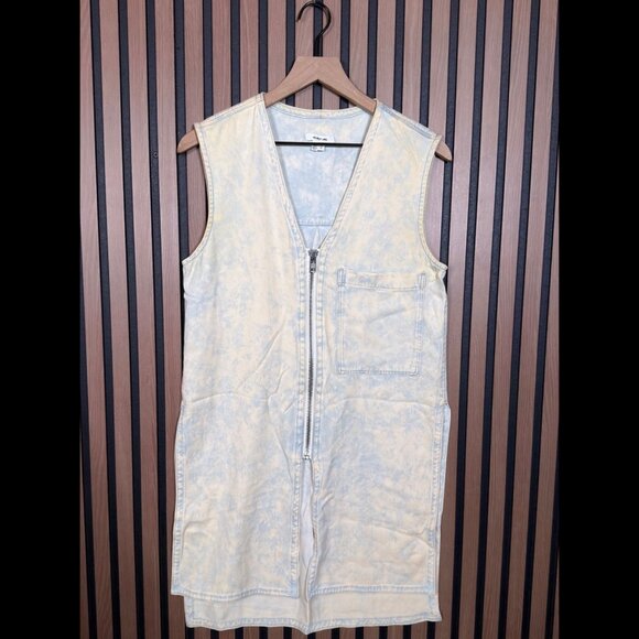 Helmut Lang Denim Dress Small Womens Blue White Acid Modal Zip Up Sleeveless - Picture 1 of 8
